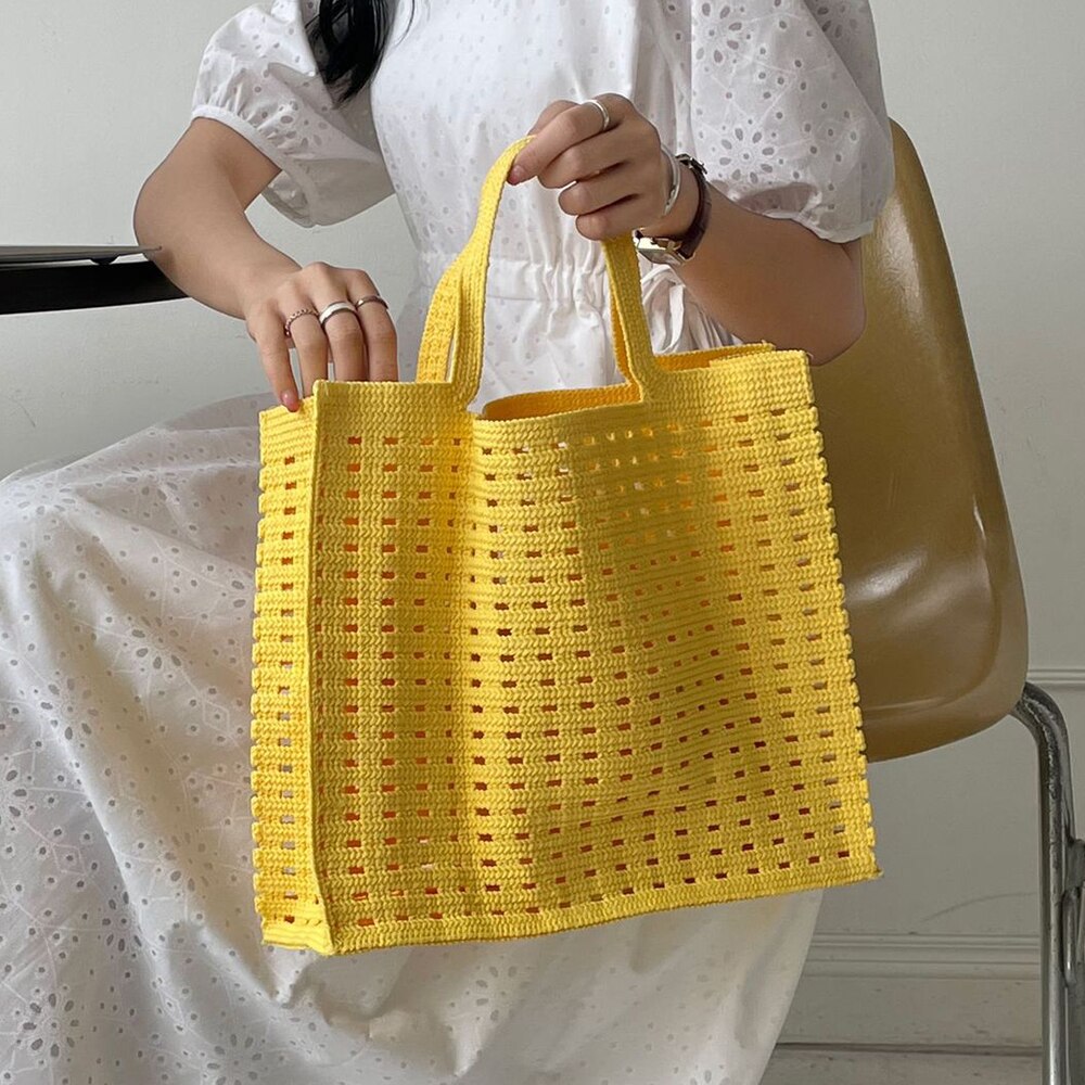 Realaiot Handbags Shopping Women Bag Totes Female Hollow Out Crochet Spring Summer Hand-woven Hollow-out Fashion Tote Purple Bags