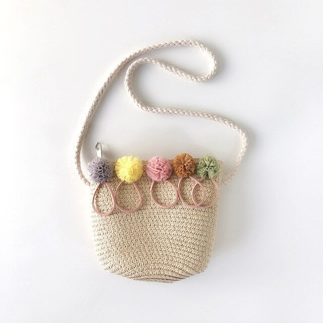 Realaiot Summer Hand Made Straw Bags Children Single Inclined Shoulder Bags Exquisiteness Kids Cartoon Coin Purses Cute Princess Handbags