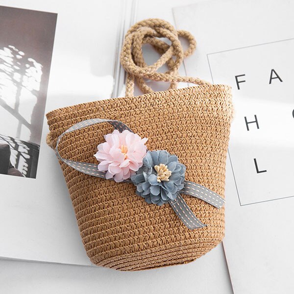 Realaiot Summer Hand Made Straw Bags Children Single Inclined Shoulder Bags Exquisiteness Kids Cartoon Coin Purses Cute Princess Handbags