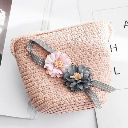 Realaiot Summer Hand Made Straw Bags Children Single Inclined Shoulder Bags Exquisiteness Kids Cartoon Coin Purses Cute Princess Handbags