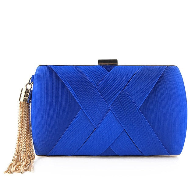 Realaiot Fashion Design Metal Tassel Women Clutch Bag Knitting Pattern Evening Bag Chain Handbag Classical Small Wedding Purse ZD1190