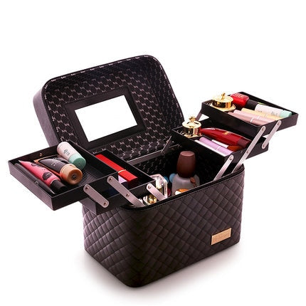 Cyflymder Professional Women Large Capacity Makeup Fashion Toiletry Cosmetic Bag Multilayer Storage Box Portable Make Up Suitcase