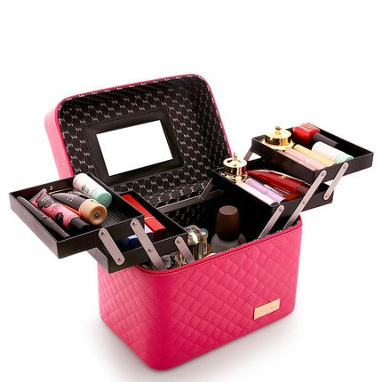 Cyflymder Professional Women Large Capacity Makeup Fashion Toiletry Cosmetic Bag Multilayer Storage Box Portable Make Up Suitcase