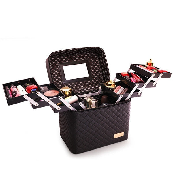 Cyflymder Professional Women Large Capacity Makeup Fashion Toiletry Cosmetic Bag Multilayer Storage Box Portable Make Up Suitcase