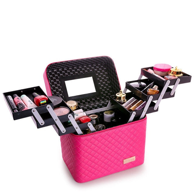 Cyflymder Professional Women Large Capacity Makeup Fashion Toiletry Cosmetic Bag Multilayer Storage Box Portable Make Up Suitcase