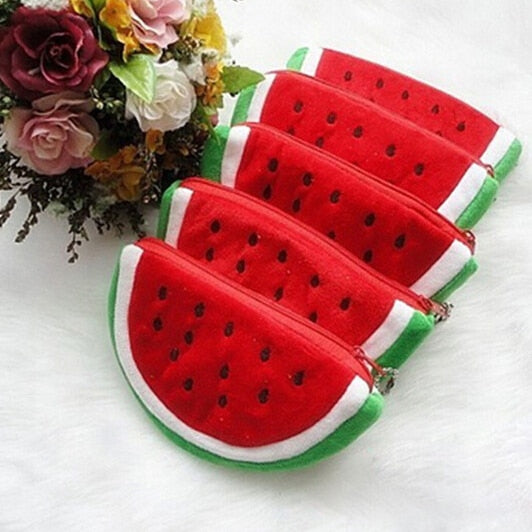 Realaiot Women Kids Kawaii Watermelon Coin Purse Lovely Plush Zipper Coin Wallet Purse Key Bag Fruit Wallet Students Pen Pencil Case Bag