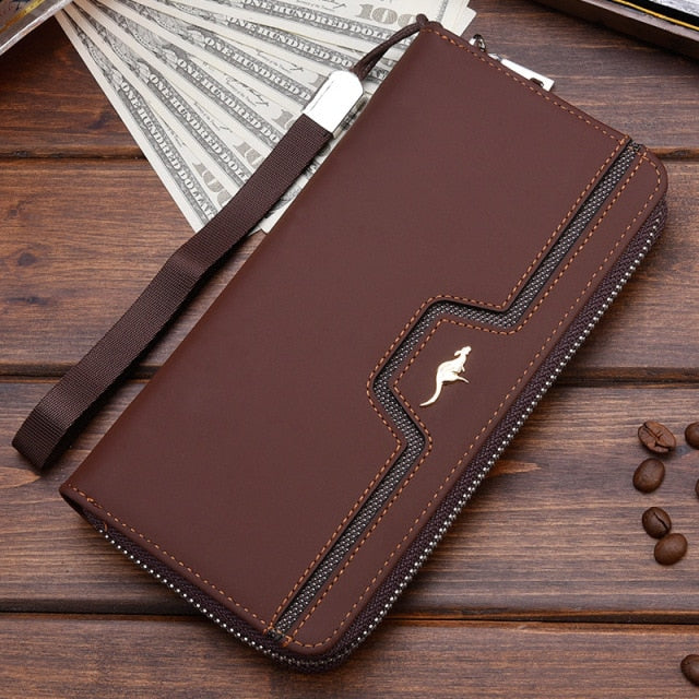 Realaiot High Quality Men's Leather Wallet Zipper Long Purse Big Capacity Clutch Phone Bag Wrist Strap Coin Purse Card Holder For Male Gifts for Men