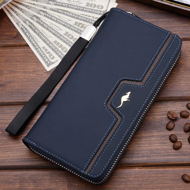 Realaiot High Quality Men's Leather Wallet Zipper Long Purse Big Capacity Clutch Phone Bag Wrist Strap Coin Purse Card Holder For Male Gifts for Men