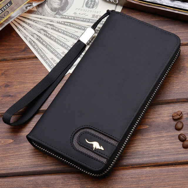 Realaiot High Quality Men's Leather Wallet Zipper Long Purse Big Capacity Clutch Phone Bag Wrist Strap Coin Purse Card Holder For Male Gifts for Men