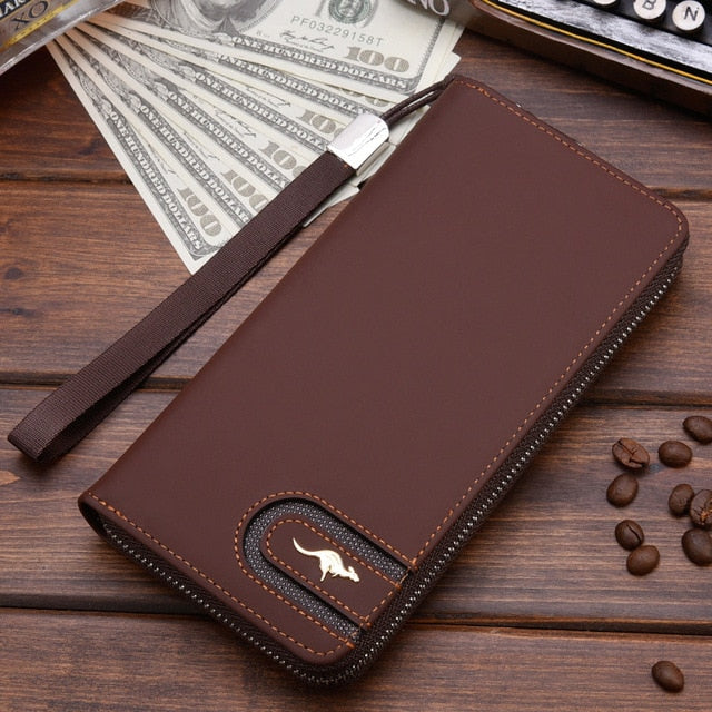 Realaiot High Quality Men's Leather Wallet Zipper Long Purse Big Capacity Clutch Phone Bag Wrist Strap Coin Purse Card Holder For Male Gifts for Men