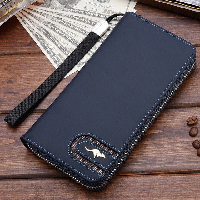 Realaiot High Quality Men's Leather Wallet Zipper Long Purse Big Capacity Clutch Phone Bag Wrist Strap Coin Purse Card Holder For Male Gifts for Men