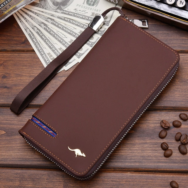 Realaiot High Quality Men's Leather Wallet Zipper Long Purse Big Capacity Clutch Phone Bag Wrist Strap Coin Purse Card Holder For Male Gifts for Men