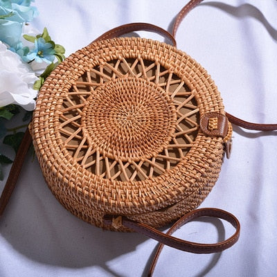 20x8cm Circle Handwoven Women Messenger Bags Round Retro Rattan Straw Beach Crossbody Bag good quality Bolsa Masculina