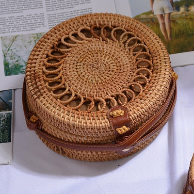 20x8cm Circle Handwoven Women Messenger Bags Round Retro Rattan Straw Beach Crossbody Bag good quality Bolsa Masculina