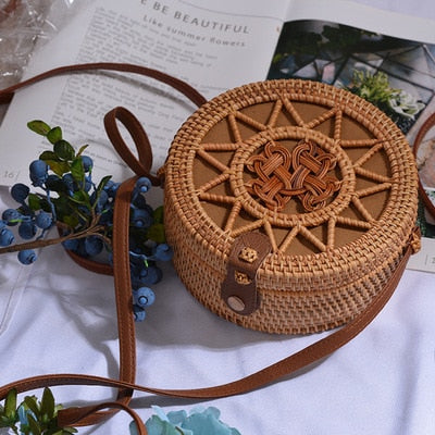 20x8cm Circle Handwoven Women Messenger Bags Round Retro Rattan Straw Beach Crossbody Bag good quality Bolsa Masculina