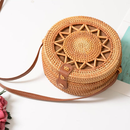 20x8cm Circle Handwoven Women Messenger Bags Round Retro Rattan Straw Beach Crossbody Bag good quality Bolsa Masculina