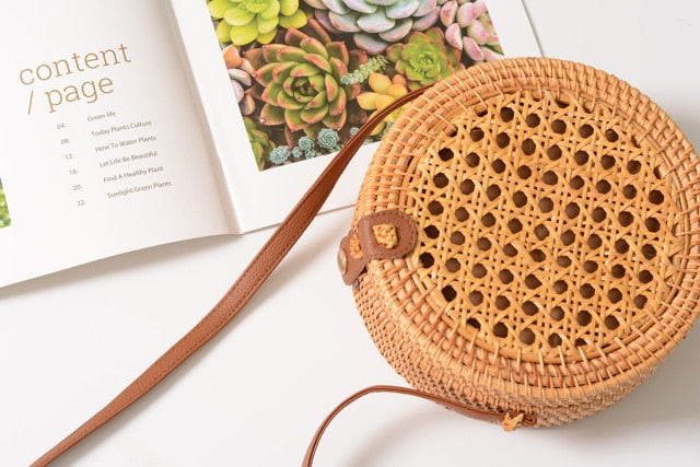 20x8cm Circle Handwoven Women Messenger Bags Round Retro Rattan Straw Beach Crossbody Bag good quality Bolsa Masculina