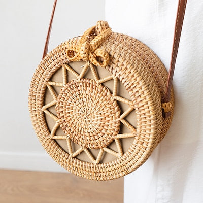 20x8cm Circle Handwoven Women Messenger Bags Round Retro Rattan Straw Beach Crossbody Bag good quality Bolsa Masculina