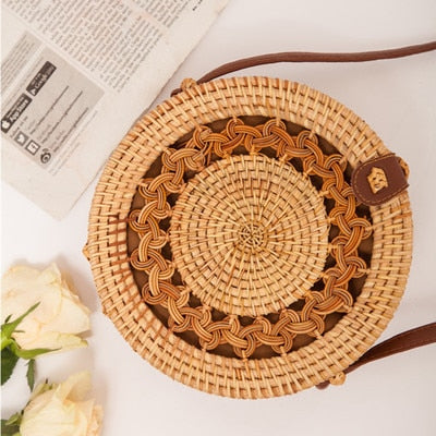 20x8cm Circle Handwoven Women Messenger Bags Round Retro Rattan Straw Beach Crossbody Bag good quality Bolsa Masculina