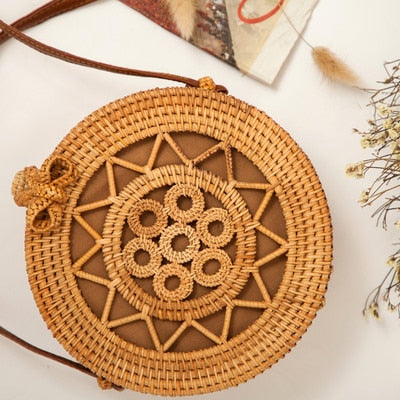 20x8cm Circle Handwoven Women Messenger Bags Round Retro Rattan Straw Beach Crossbody Bag good quality Bolsa Masculina