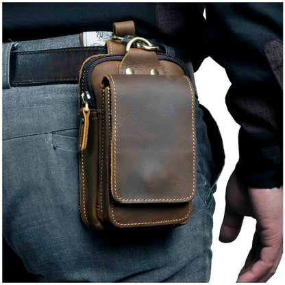 Cyflymder Real Leather men Casual Design Small Waist Bag Cowhide Fashion Hook Bum Bag Waist Belt Pack Cigarette Case 5.5" Phone Pouch 1609