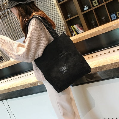 Realaiot Women Corduroy Shopping Bags Reusable Tote Ladies Casual Shoulder Bag Foldable Beach Shopping Bag Cotton Cloth Female Handbag