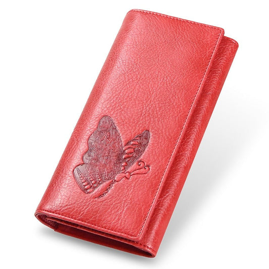 Realaiot Genuine Leather Women Wallet Long Purse Butterfly Embossing Wallets Female Card Holders Carteira Feminina Phone bag