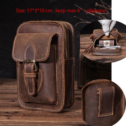 Cyflymder Real Leather men Casual Design Small Waist Bag Cowhide Fashion Hook Bum Bag Waist Belt Pack Cigarette Case 5.5" Phone Pouch 1609