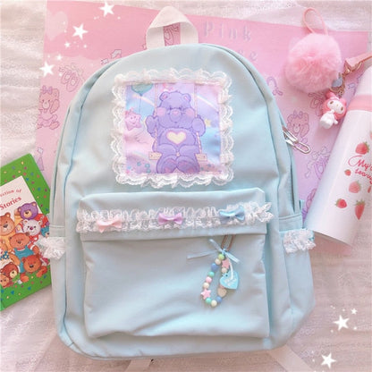 Realaiot Cartoon Embroidery Backpacks For Teenage Girls Japanese Soft Girl Backpacks Lolita Cute Cat Backpack Travel Bag Pack