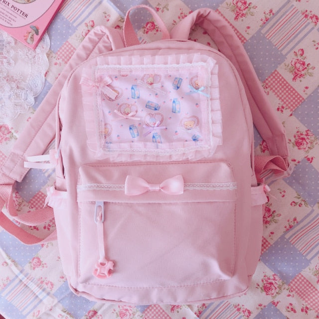 Realaiot Cartoon Embroidery Backpacks For Teenage Girls Japanese Soft Girl Backpacks Lolita Cute Cat Backpack Travel Bag Pack