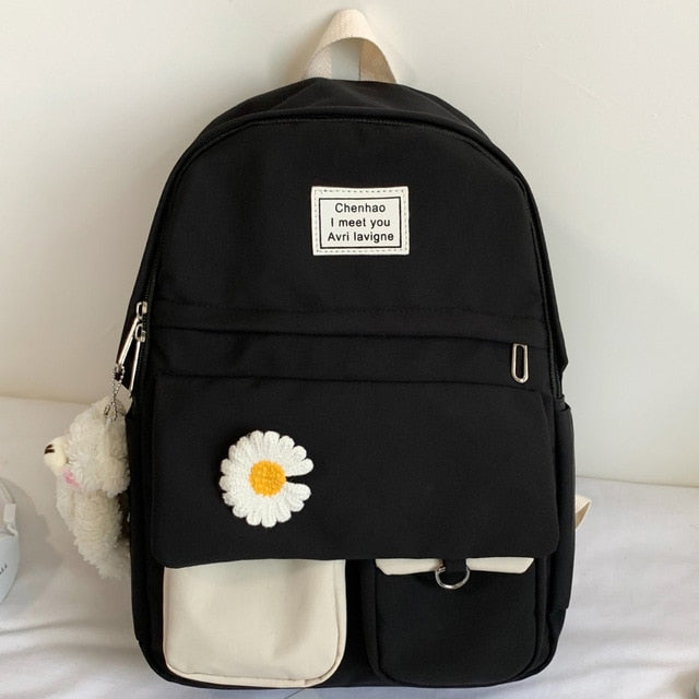 Realaiot College Student Ladies Cute Backpack Women Flower Female Harajuku School Bags Book Kawaii Backpack Nylon Girl Trendy Bag Fashion