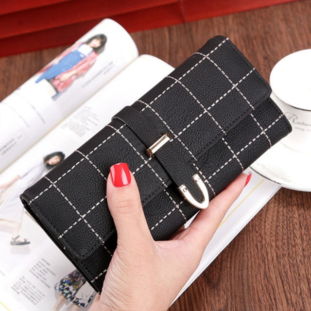 Realaiot Wallets Women Long Zipper Luxury Brand Leather Coin Purses Tassel Design Clutch lattice Female Money Bag Credit Card Holder