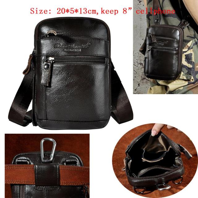 Cyflymder Real Leather men Casual Design Small Waist Bag Cowhide Fashion Hook Bum Bag Waist Belt Pack Cigarette Case 5.5" Phone Pouch 1609