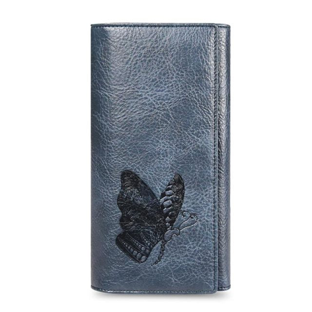 Realaiot Genuine Leather Women Wallet Long Purse Butterfly Embossing Wallets Female Card Holders Carteira Feminina Phone bag