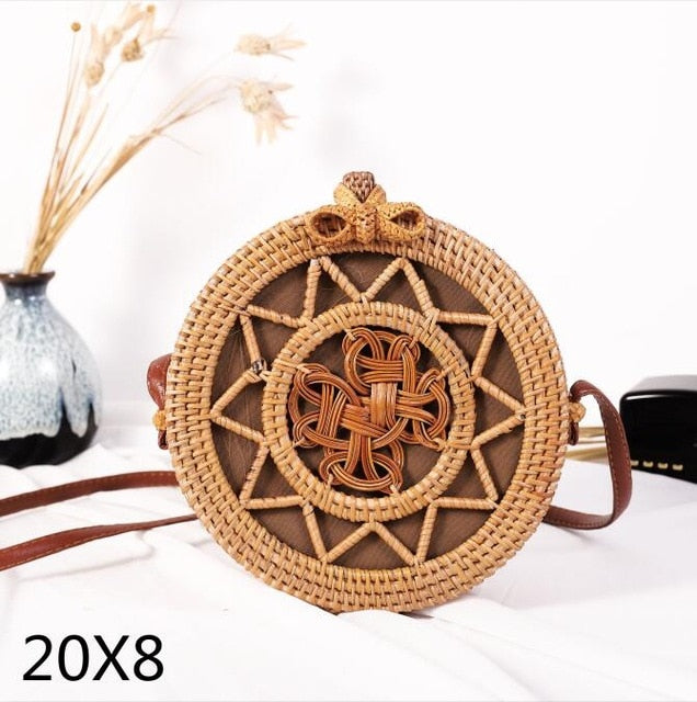 Realaiot Woven Rattan Bag Round Straw Shoulder Bag Small Beach HandBags Women Summer Hollow Handmade Messenger Crossbody Bags