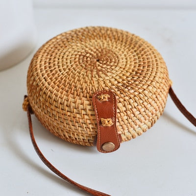 Realaiot Woven Rattan Bag Round Straw Shoulder Bag Small Beach HandBags Women Summer Hollow Handmade Messenger Crossbody Bags