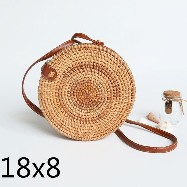 Realaiot Woven Rattan Bag Round Straw Shoulder Bag Small Beach HandBags Women Summer Hollow Handmade Messenger Crossbody Bags