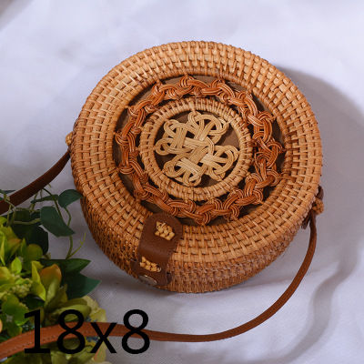 Realaiot Woven Rattan Bag Round Straw Shoulder Bag Small Beach HandBags Women Summer Hollow Handmade Messenger Crossbody Bags