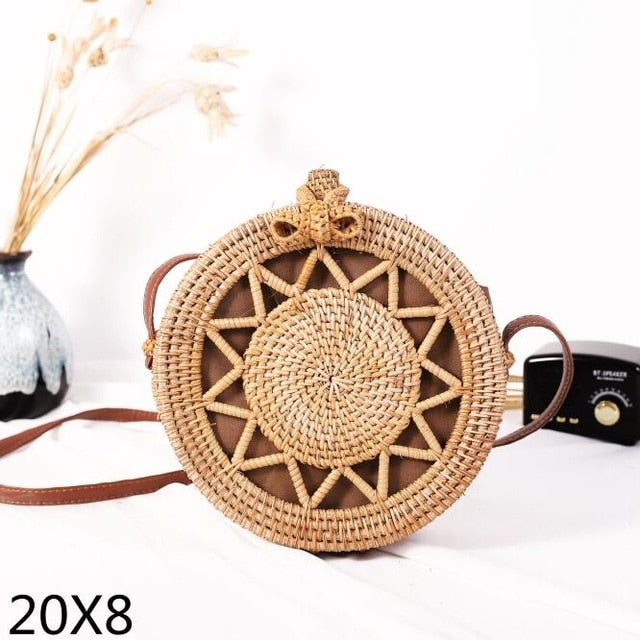 Realaiot Woven Rattan Bag Round Straw Shoulder Bag Small Beach HandBags Women Summer Hollow Handmade Messenger Crossbody Bags