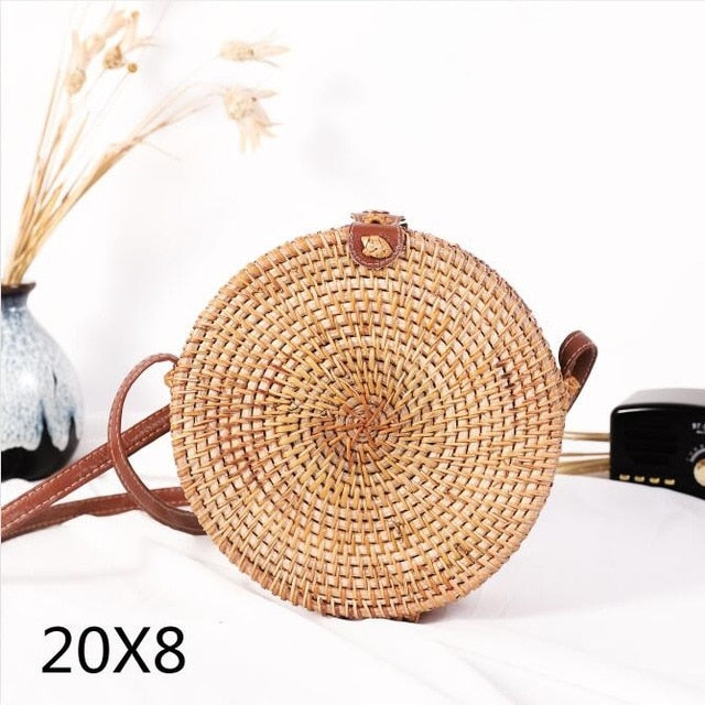 Realaiot Woven Rattan Bag Round Straw Shoulder Bag Small Beach HandBags Women Summer Hollow Handmade Messenger Crossbody Bags