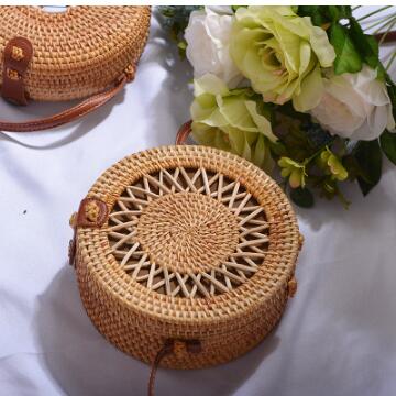 Realaiot Woven Rattan Bag Round Straw Shoulder Bag Small Beach HandBags Women Summer Hollow Handmade Messenger Crossbody Bags