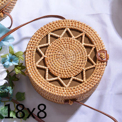 Realaiot Woven Rattan Bag Round Straw Shoulder Bag Small Beach HandBags Women Summer Hollow Handmade Messenger Crossbody Bags