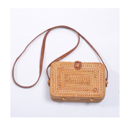 Realaiot Woven Rattan Bag Round Straw Shoulder Bag Small Beach HandBags Women Summer Hollow Handmade Messenger Crossbody Bags