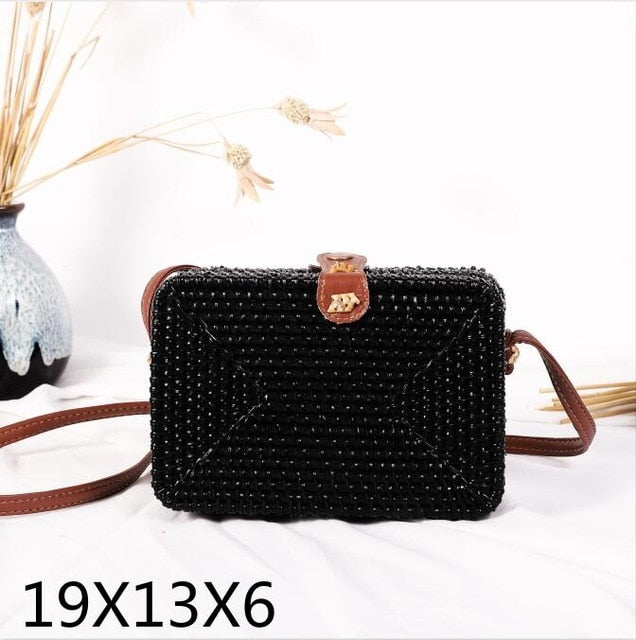 Realaiot Woven Rattan Bag Round Straw Shoulder Bag Small Beach HandBags Women Summer Hollow Handmade Messenger Crossbody Bags