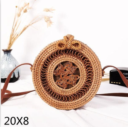 Realaiot Woven Rattan Bag Round Straw Shoulder Bag Small Beach HandBags Women Summer Hollow Handmade Messenger Crossbody Bags