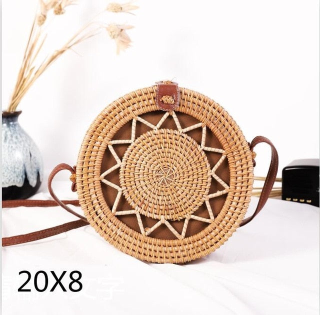 Realaiot Woven Rattan Bag Round Straw Shoulder Bag Small Beach HandBags Women Summer Hollow Handmade Messenger Crossbody Bags