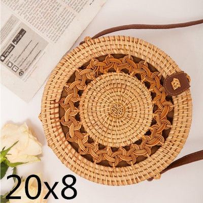 Realaiot Woven Rattan Bag Round Straw Shoulder Bag Small Beach HandBags Women Summer Hollow Handmade Messenger Crossbody Bags