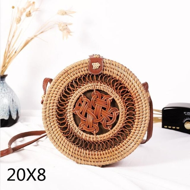 Realaiot Woven Rattan Bag Round Straw Shoulder Bag Small Beach HandBags Women Summer Hollow Handmade Messenger Crossbody Bags