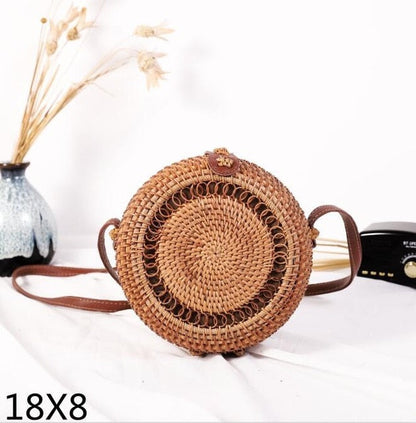 Realaiot Woven Rattan Bag Round Straw Shoulder Bag Small Beach HandBags Women Summer Hollow Handmade Messenger Crossbody Bags