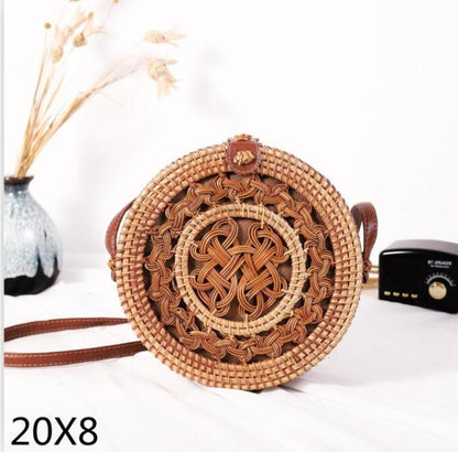 Realaiot Woven Rattan Bag Round Straw Shoulder Bag Small Beach HandBags Women Summer Hollow Handmade Messenger Crossbody Bags